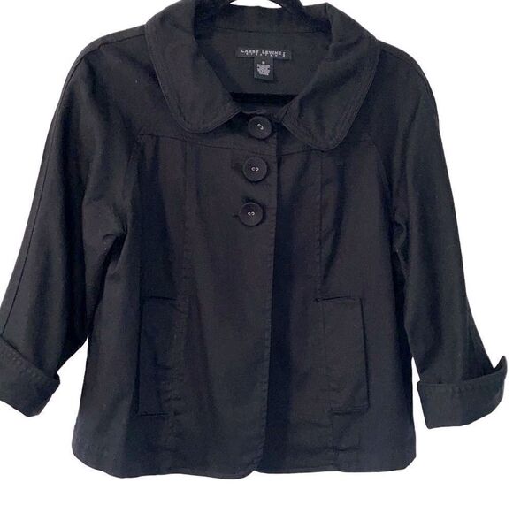 Larry Levine Stretch little black jacket w pockets & 3 covered buttons Small - Picture 1 of 11